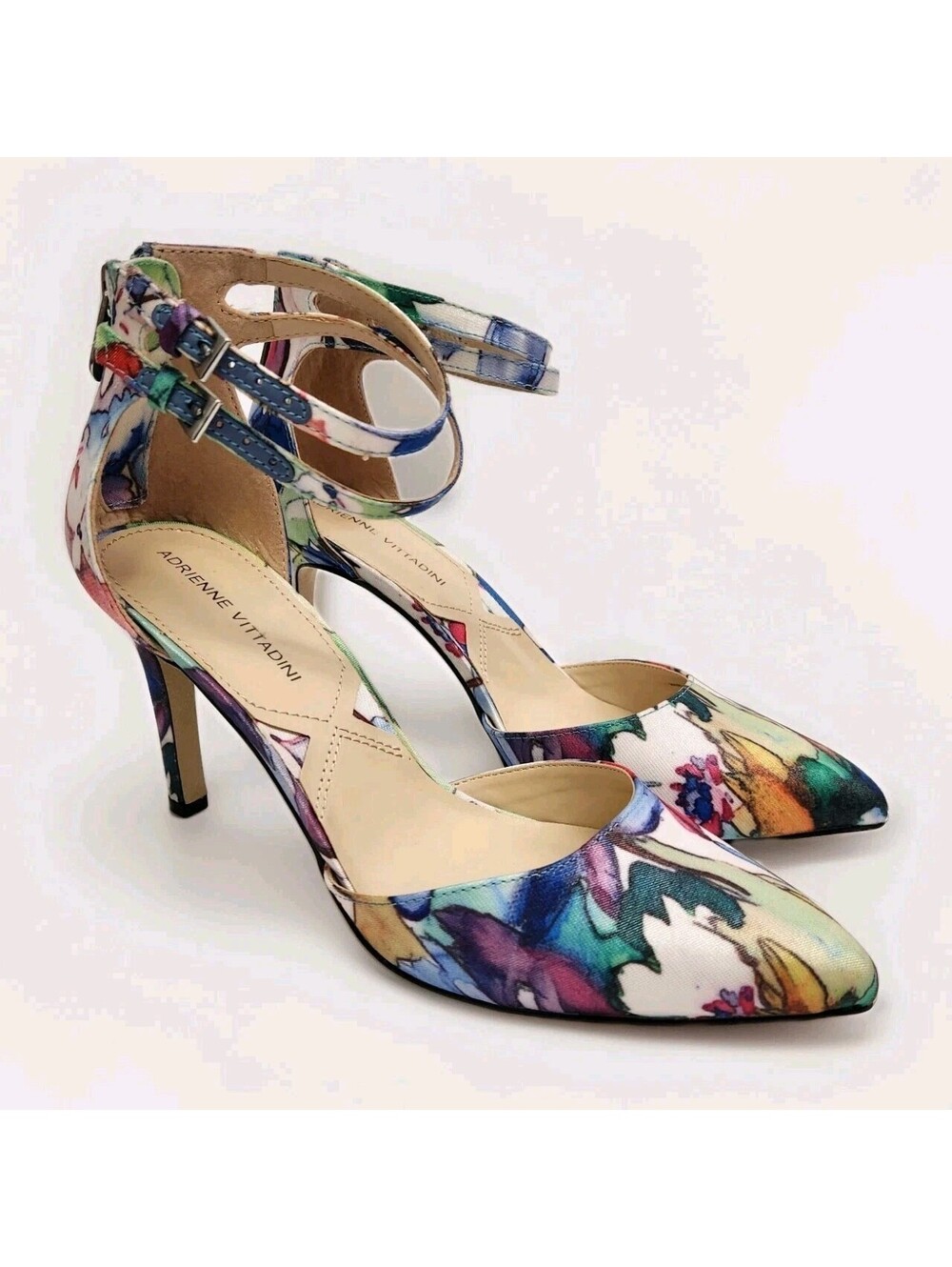 ADRIENNE VITTADINI Sz 8M Floral Nevi Double ankle strap Pumps 3.25" Heels